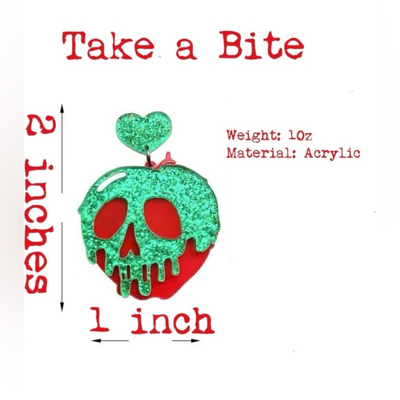 Halloween Evil Queen Poison Apple Snow White Earrings and Tote Bag- NWT - Picture 6 of 9